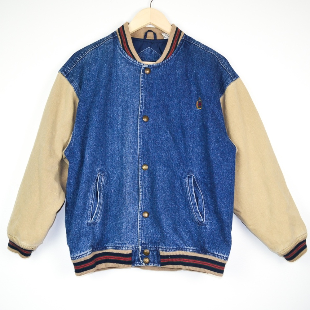 Bugle Boy Denim & Khaki Varsity Jacket